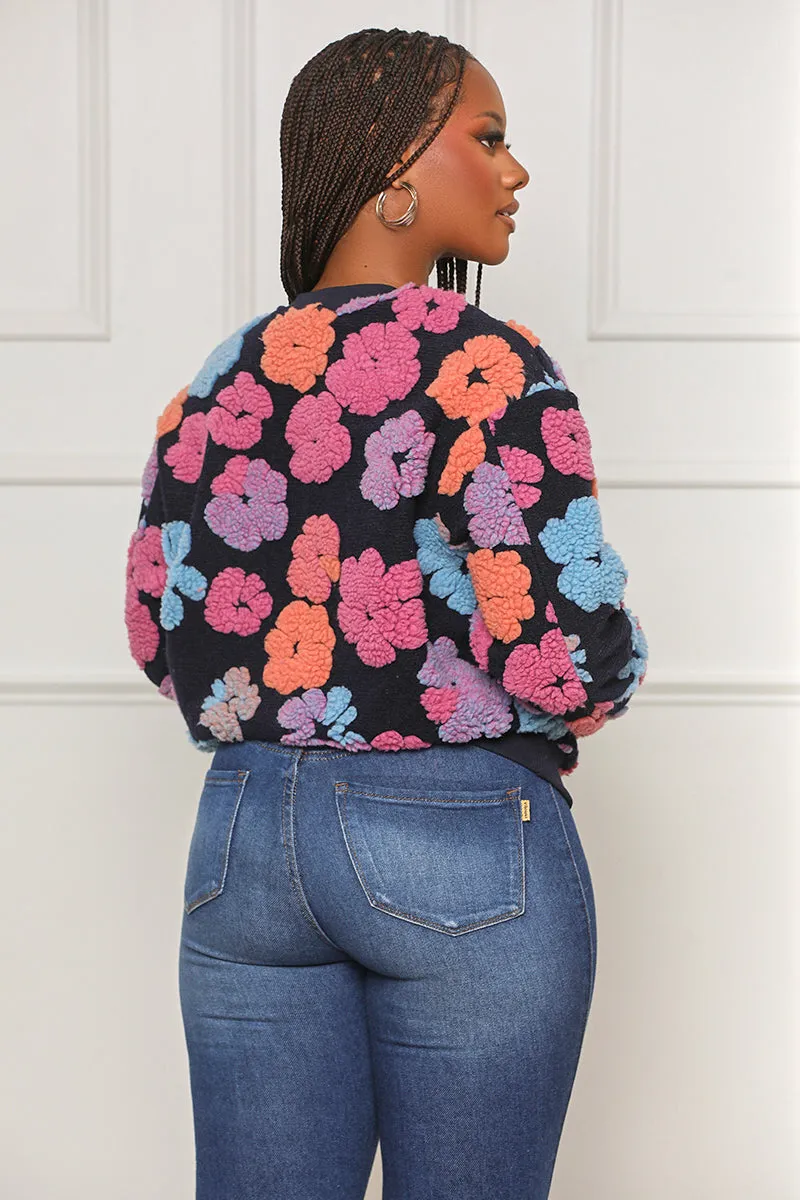 Take You There Floral Fleece Sweatshirt (Blue Multi)- FINAL SALE