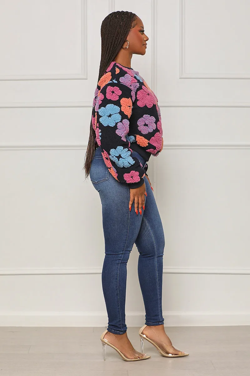 Take You There Floral Fleece Sweatshirt (Blue Multi)- FINAL SALE