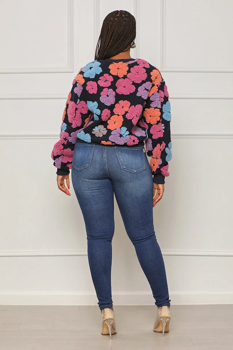 Take You There Floral Fleece Sweatshirt (Blue Multi)- FINAL SALE