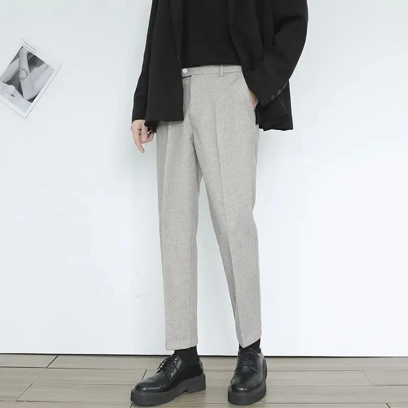 WIAOFELLAS -  Autumn Winter Men New Woolen Suit Pants Men Clothing Solid Slim Fit Formal Wear Pants Male Business Office Trousers W180