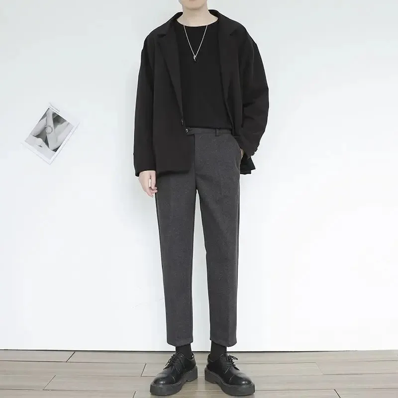 WIAOFELLAS -  Autumn Winter Men New Woolen Suit Pants Men Clothing Solid Slim Fit Formal Wear Pants Male Business Office Trousers W180