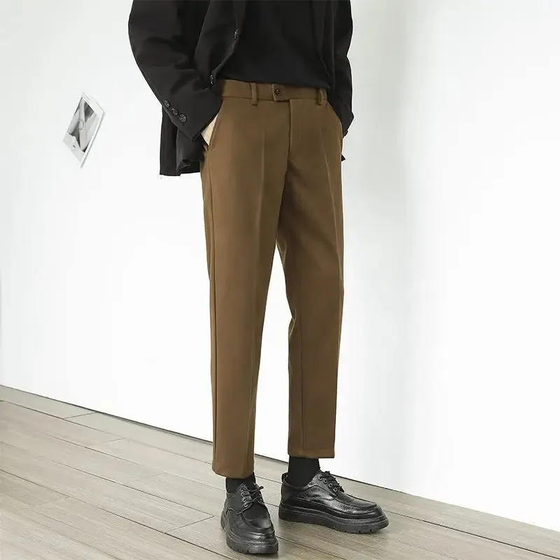 WIAOFELLAS -  Autumn Winter Men New Woolen Suit Pants Men Clothing Solid Slim Fit Formal Wear Pants Male Business Office Trousers W180