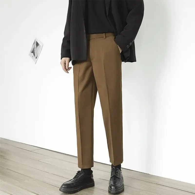 WIAOFELLAS -  Autumn Winter Men New Woolen Suit Pants Men Clothing Solid Slim Fit Formal Wear Pants Male Business Office Trousers W180