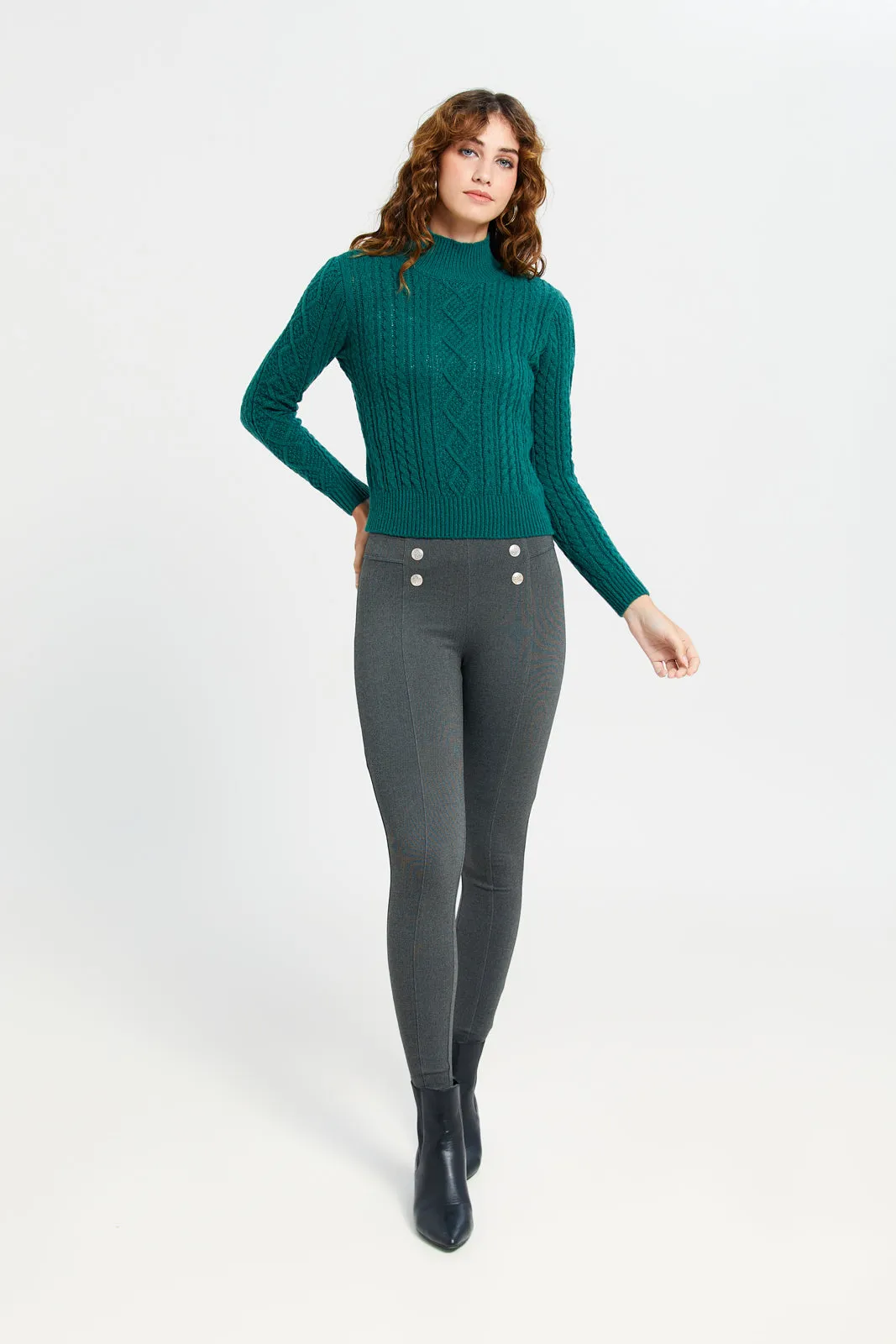 Women Charcoal Embellished Leggings