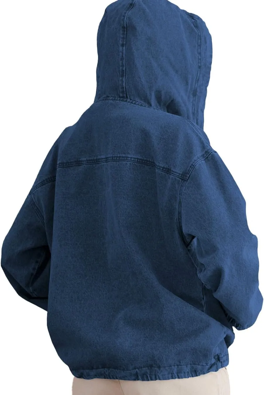 Women's Denim Hoodie Button Down Pullover Jacket Jean Sweatshirt Tops