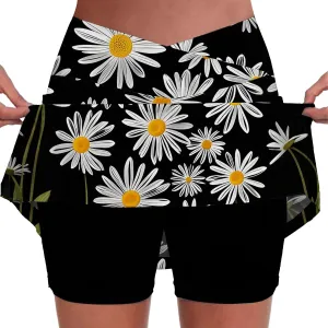 Womens Pleated Tennis Skirts Floral Printed Summer Skinny Pants Mid Waisted Activewear Skirt with Shorts Underneath