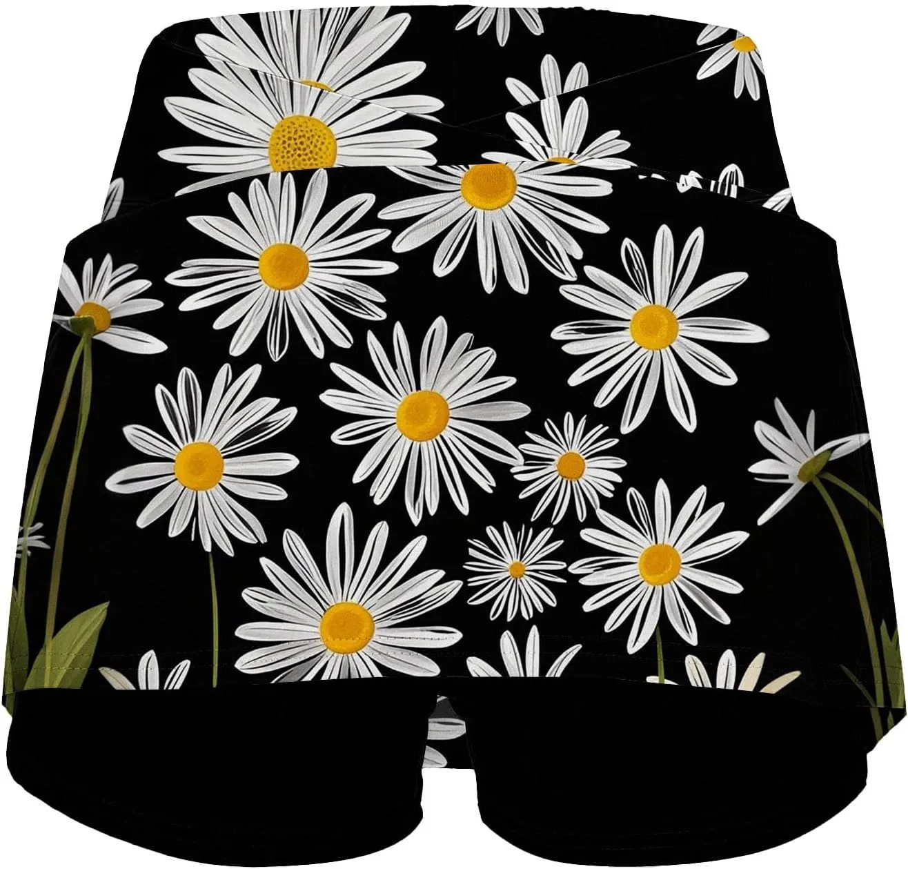 Womens Pleated Tennis Skirts Floral Printed Summer Skinny Pants Mid Waisted Activewear Skirt with Shorts Underneath