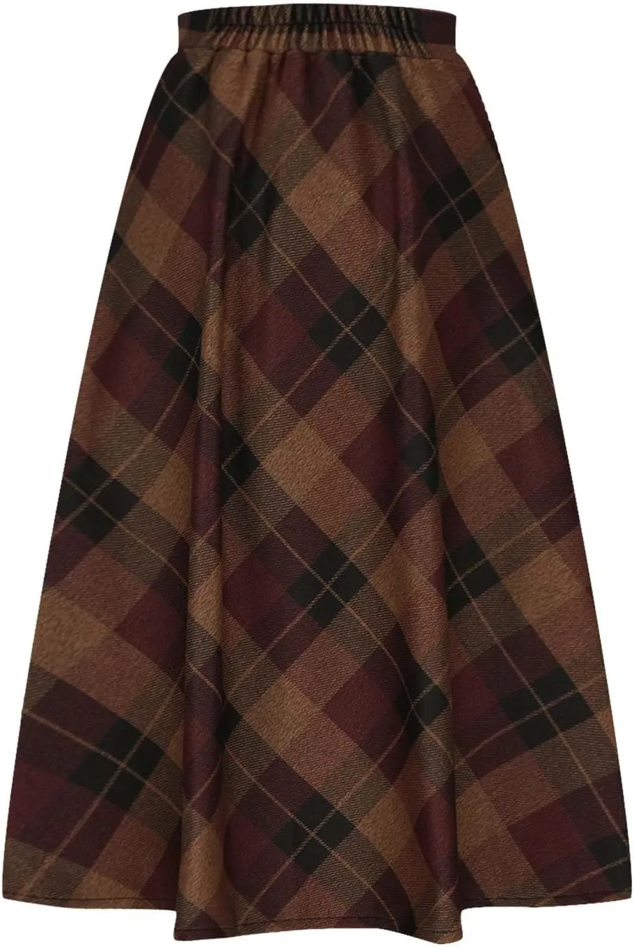 Women's Retro Woolen Plaid Skirt Winter Fall Warm High Waisted Maxi Skirt A line Flared Pleated Tartan Skirts