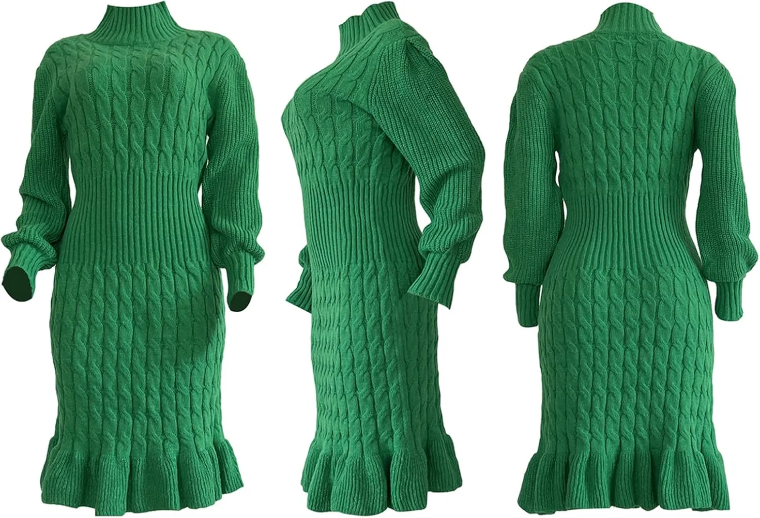 Women's Sweater Dress 2023 Fall High Neck Long Sleeve Chunky Cable Knit Pullover Sweaters Dress