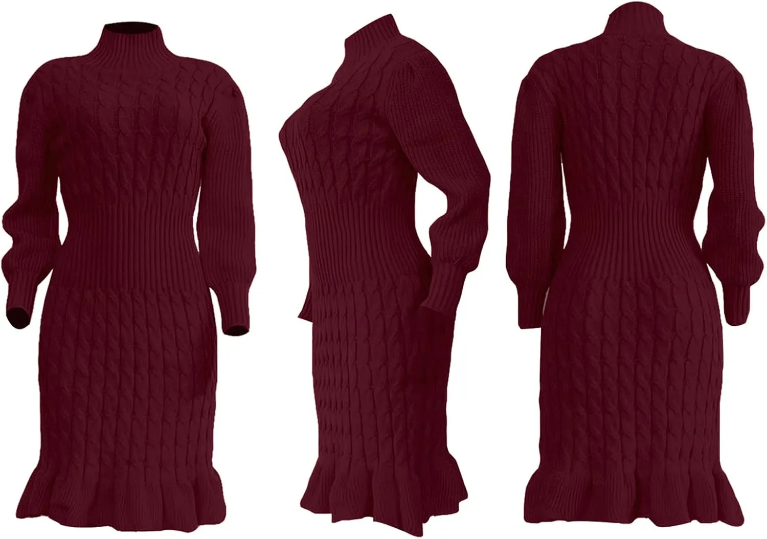 Women's Sweater Dress 2023 Fall High Neck Long Sleeve Chunky Cable Knit Pullover Sweaters Dress
