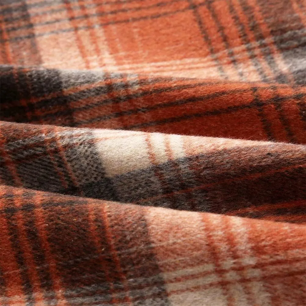 Ylingjun Long Plaid Wool Skirt for Womens Winter Fall High Elastic Waist A Line Flared Pleated Wool Skirts